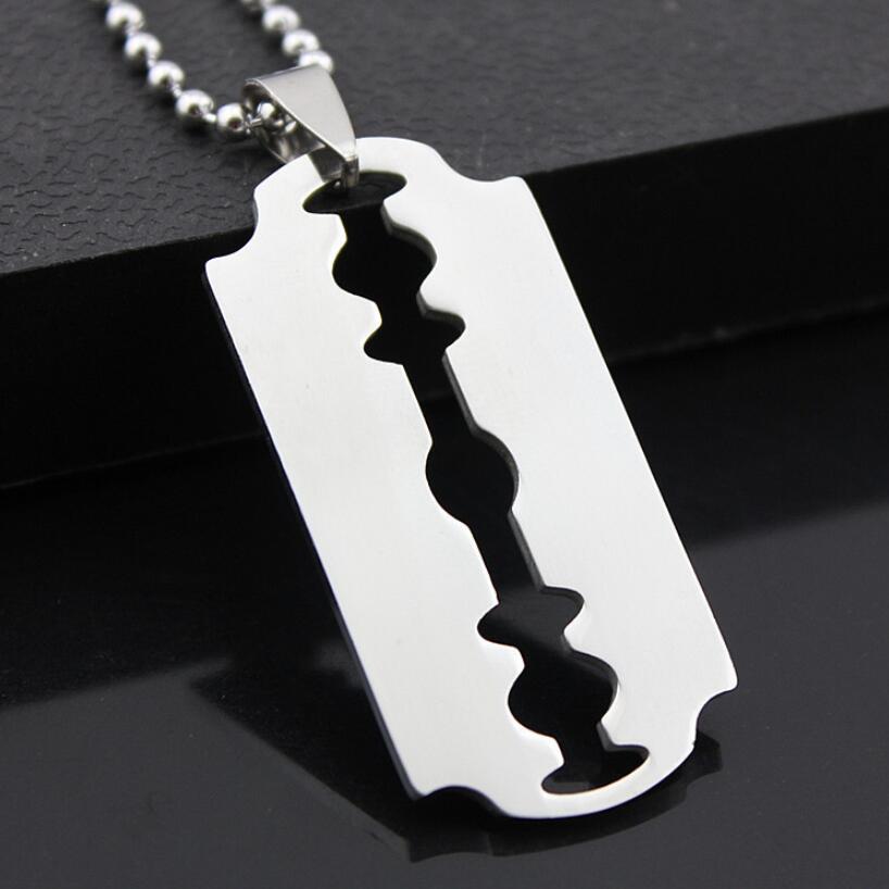Cool Men's Stainless Steel Razor Pendant Silver Color Ball Blade Chain Necklace Men Jewelry Steel Male Shaver Shape Necklace