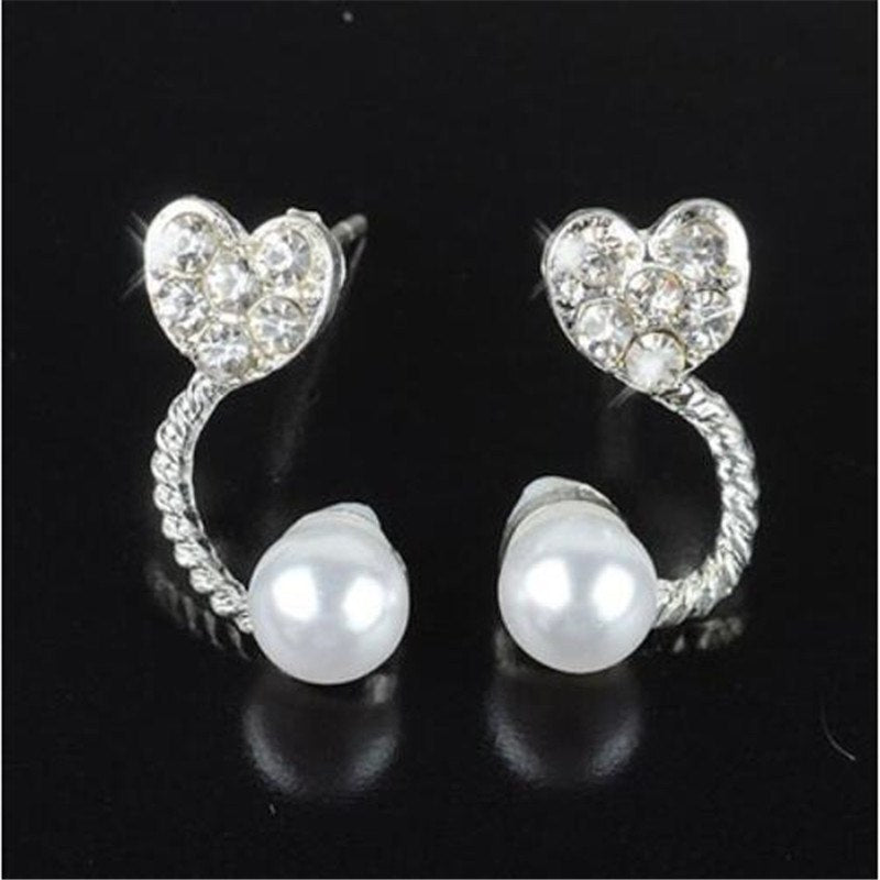 Hot Elegant Glamorous Crystal Pearl Earrings Jewelry Stud Earrings lovely heart for Women and Girls