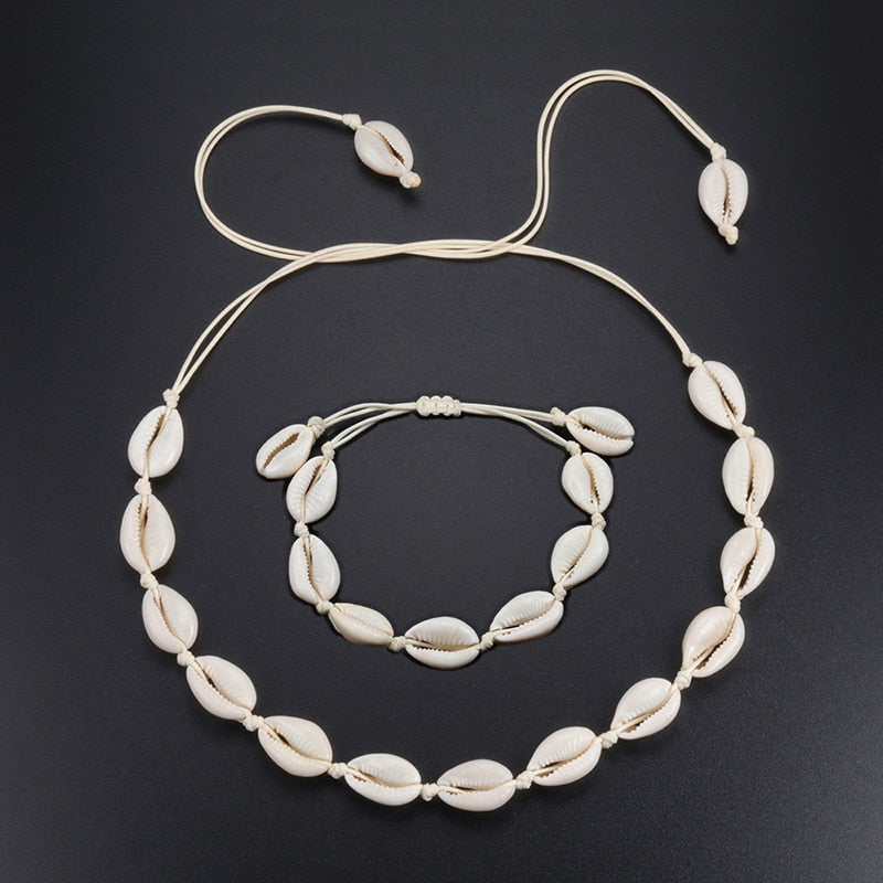 European Style Natural White SeaShell Bracelet Necklace Hand-woven Women Jewelry Creative Conch Shells Accessories