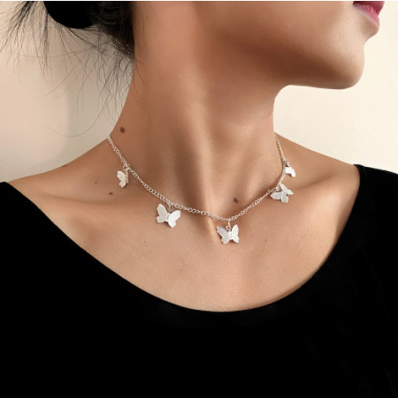 Choker Necklace Lovely Golden Silver Plated Butterfly Necklace Short Women Summer Holiday Romantic Gift Jewelry