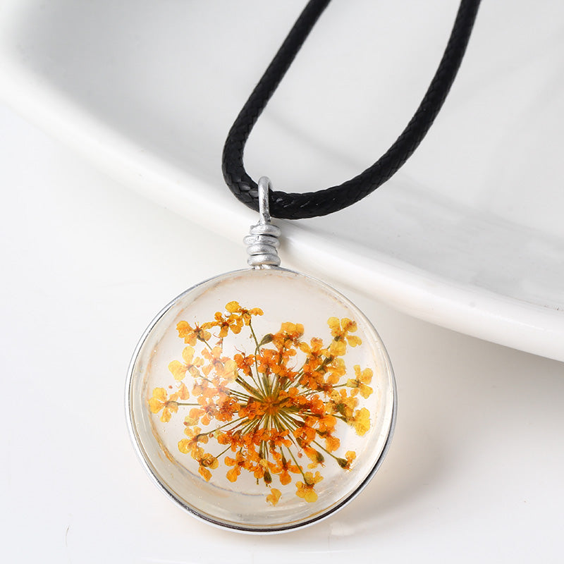 Hot Fashion Fine Dried Flowers Necklace Glass Round Pendants Necklace Silver Chain Choker Necklace For Women Wholesale NW2952