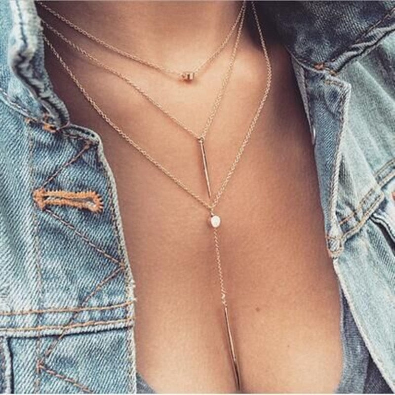 Hot Fashion Jewelry Women's Simple Sliver Gold color Chain Necklace lariat Charm Bar Necklaces & Pendants For women gift A02