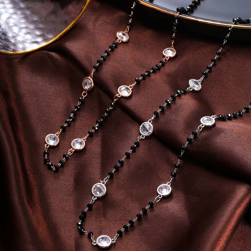 Long Crystal Charm Beaded Necklace Boho Simple Golden Silvery Sweater Chain Necklaces  Kolye Collier Women Jewelry
