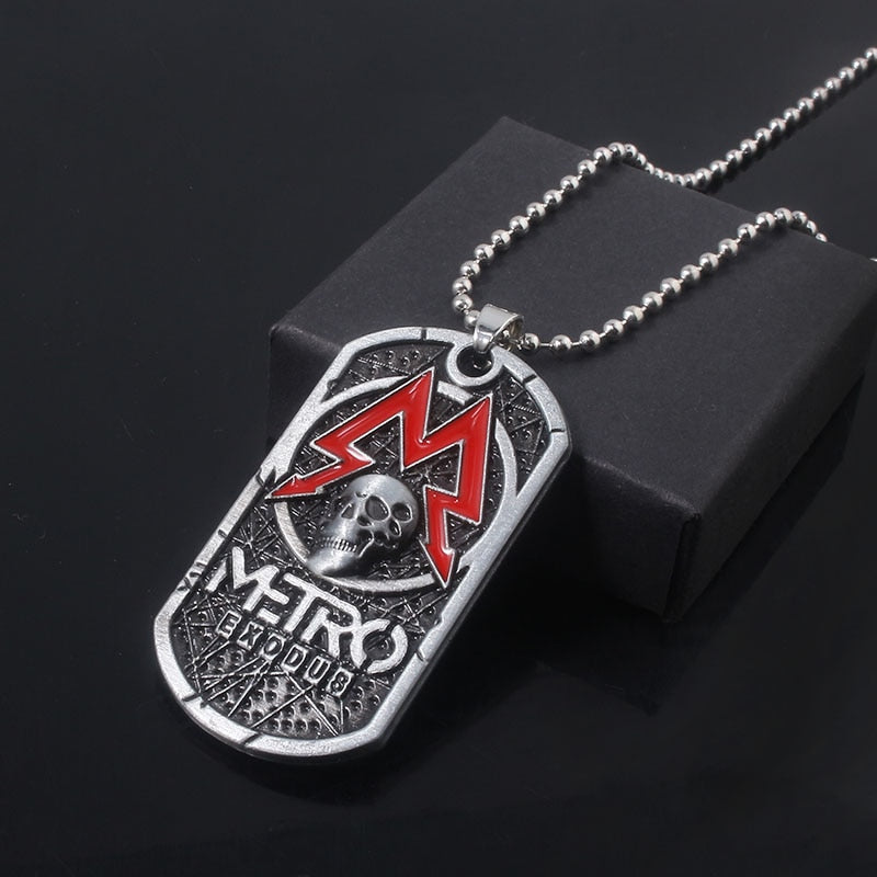 Game Metro Exodus 2033 Necklace Retro Dog Tag Skull Pendants Necklace Choker Women Men Gifts Jewelry