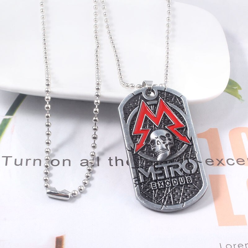 Game Metro Exodus 2033 Necklace Retro Dog Tag Skull Pendants Necklace Choker Women Men Gifts Jewelry