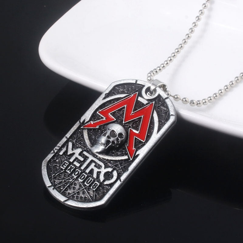 Game Metro Exodus 2033 Necklace Retro Dog Tag Skull Pendants Necklace Choker Women Men Gifts Jewelry