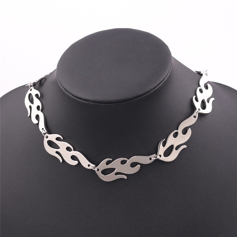 Harajuku Flame Choker Necklace Punk Hip Hop Jewelry Accessories Rock Chain Necklaces Gifts For Women Men