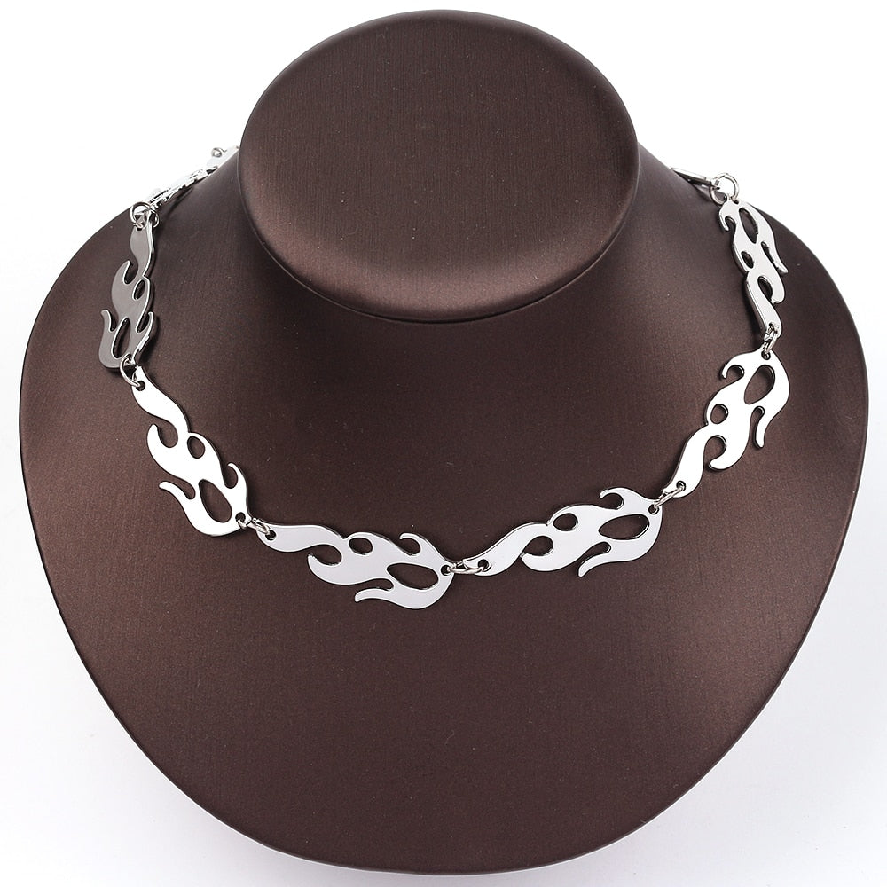 Harajuku Flame Necklace Choker Punk Hip Hop Jewelry Accessories Chain Necklaces Rock Gifts For Women Men