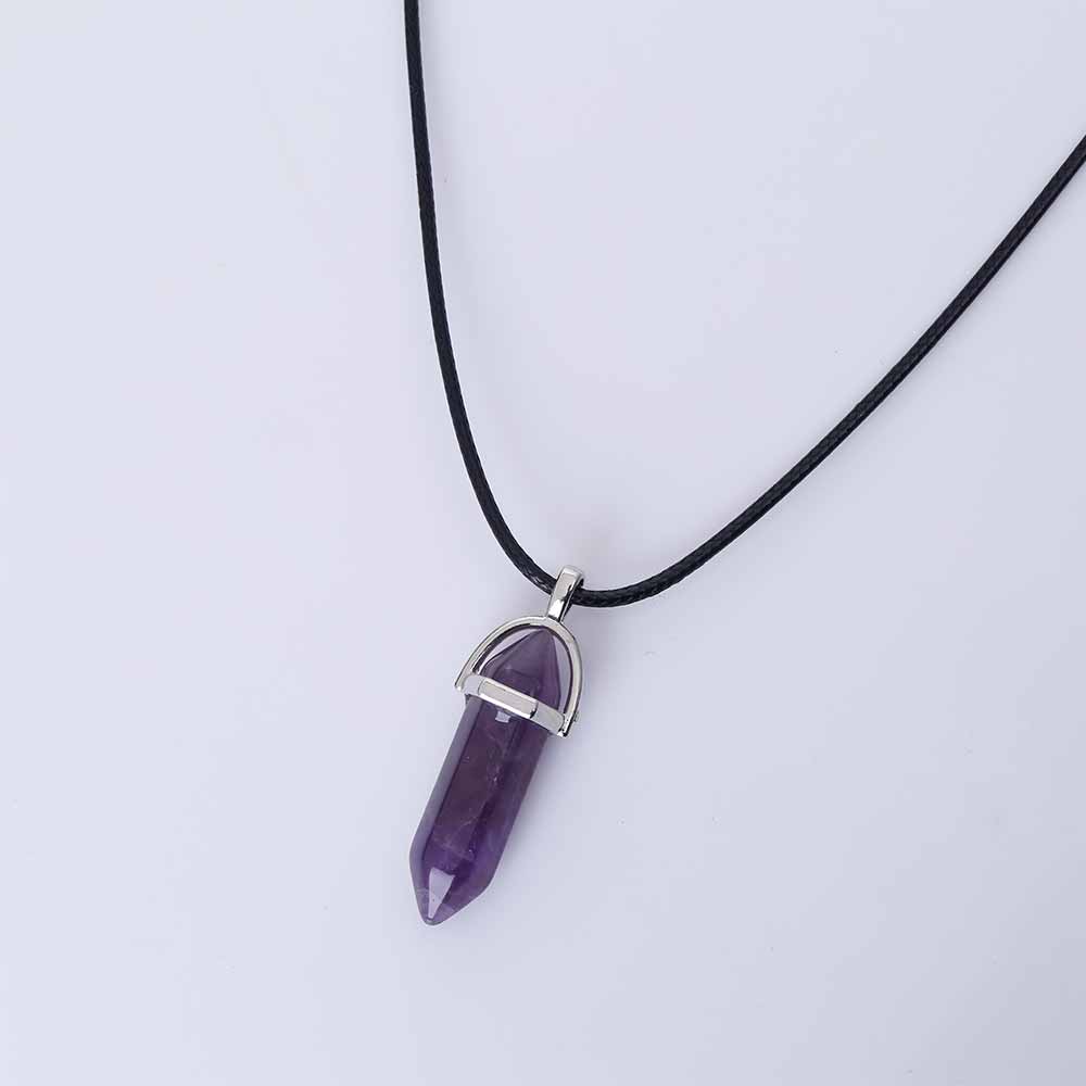 Hot Hexagonal Column Natural Crystal Tiger Eye turquoises pendentif amethyste Stone Pendant Chains Necklace For Women Jewelry