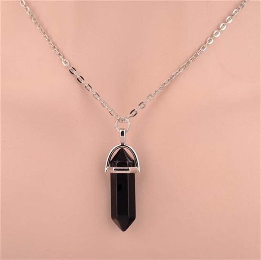 Hot Hexagonal Column Necklace Natural Crystal Green Purple Pink Stone CZ Pendant Chains Necklace For Women gift Fine Jewelry