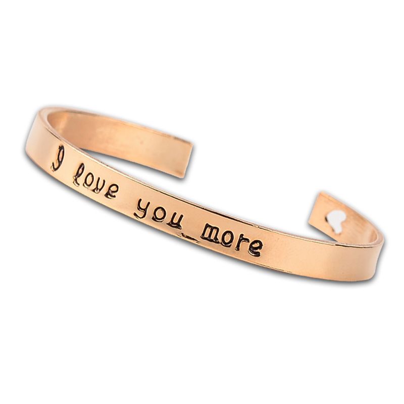 Hot High Quality stylish silver gold colors Love Heart Women Men Bangle Fashion I Love You More Letter Bangle fine jewelry gift