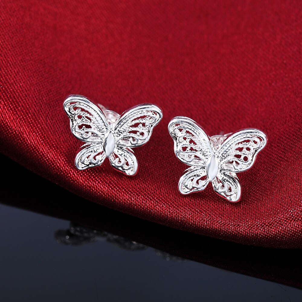 925 Sterling Silver Pretty butterfly studs Earrings for Women wedding party Jewelry Christmas Gifts