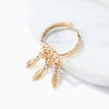 Hot Korean Version Fashion Hollow Feather Adjustable Opening Rings Gold/Silver Color Dreamcatcher Rings For Female Girls Gift