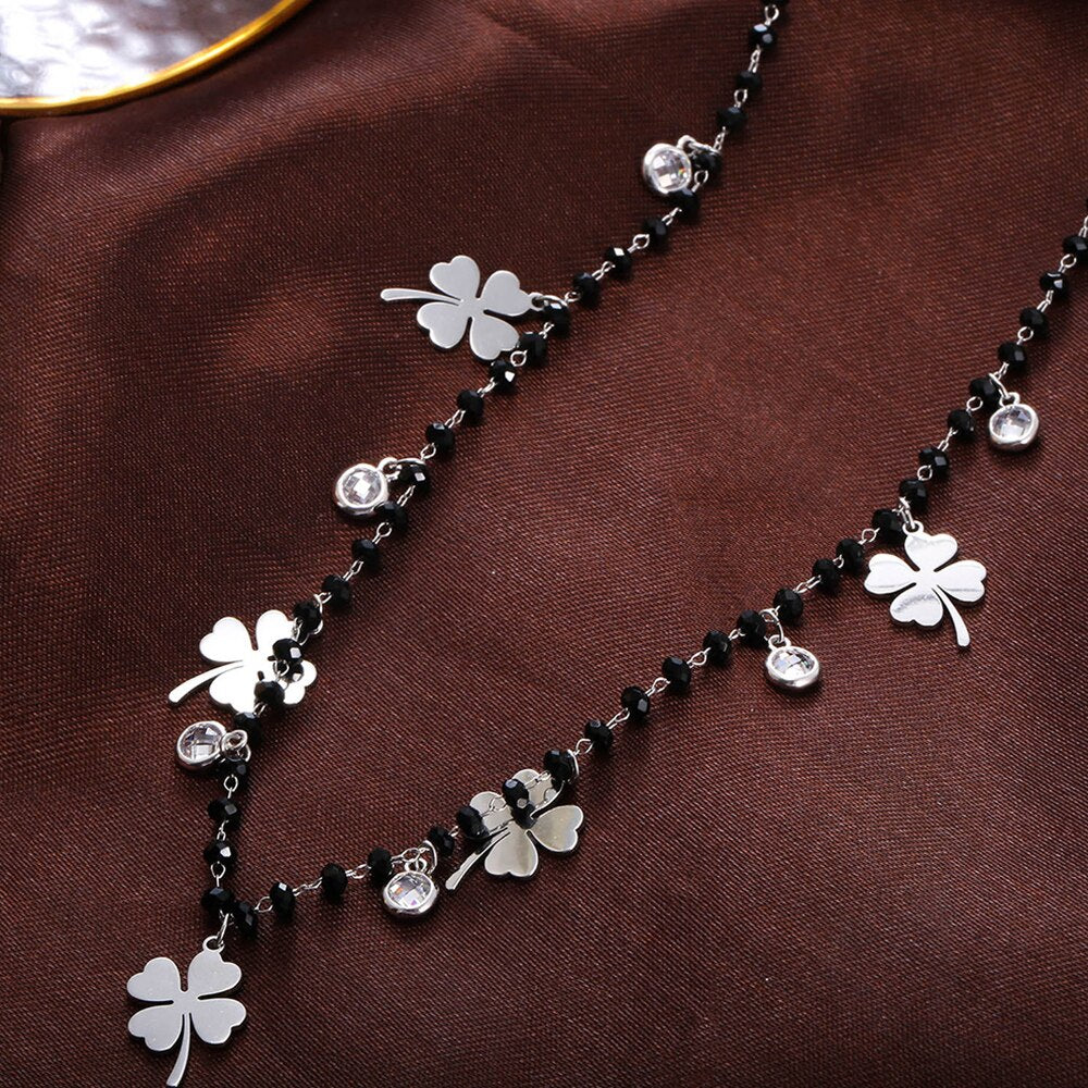 Multi Lucky Clover Charms Beaded Necklace For Women Four Leaf Stainless Steel Lover Choker Pendants Necklace Jewelry