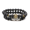 Hot Natural Lava Tiger Eye Stone Beads Bracelet For Men Antique Gold Lion Head Bracelet Set High Grade pulseras hombre