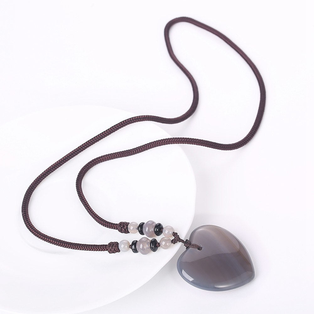 Hot Natural Stone Vintage Men Bijoux Bohemia Crystal Heart Opal agate amber obsidian Pendant Necklaces Women Jewelry Reiki Gift