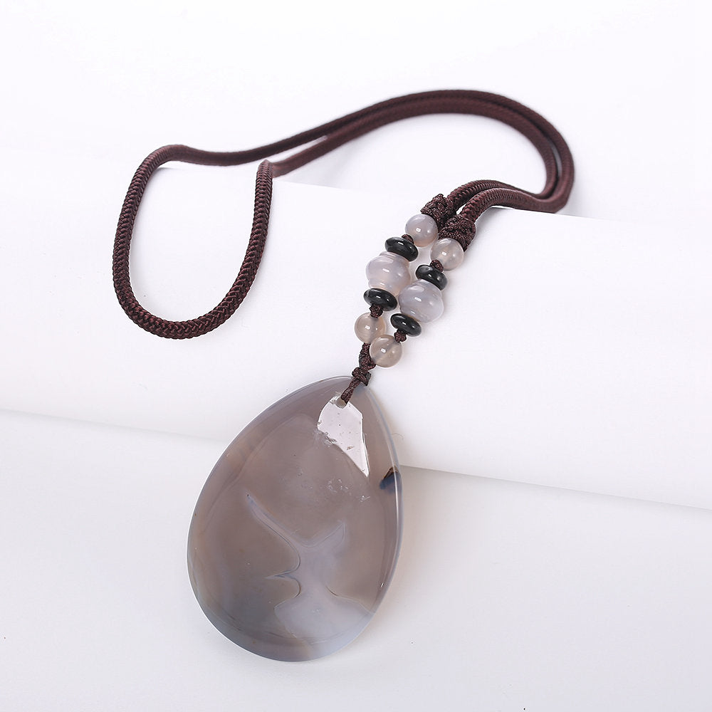 Hot Natural Stone Vintage Men Bijoux Bohemia Crystal Heart Opal agate amber obsidian Pendant Necklaces Women Jewelry Reiki Gift