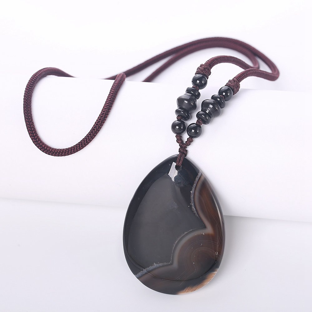 Hot Natural Stone Vintage Men Bijoux Bohemia Crystal Heart Opal agate amber obsidian Pendant Necklaces Women Jewelry Reiki Gift