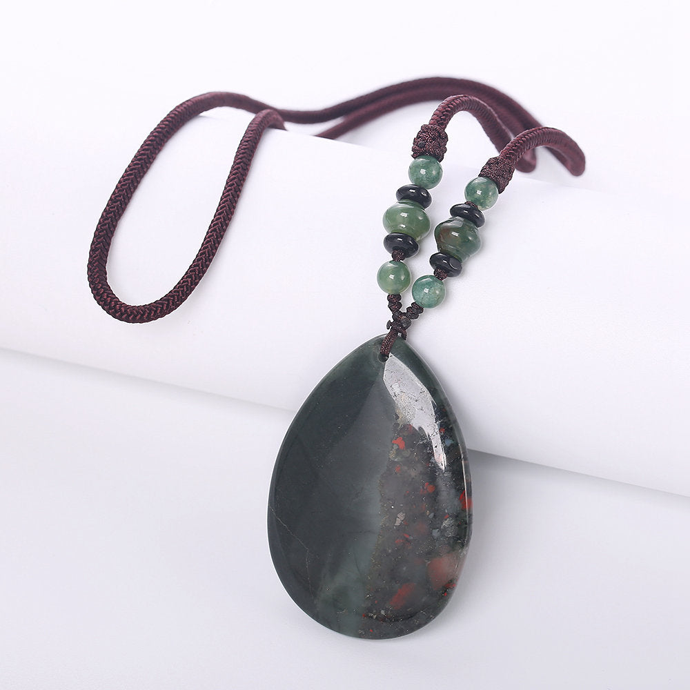 Hot Natural Stone Vintage Men Bijoux Bohemia Crystal Heart Opal agate amber obsidian Pendant Necklaces Women Jewelry Reiki Gift
