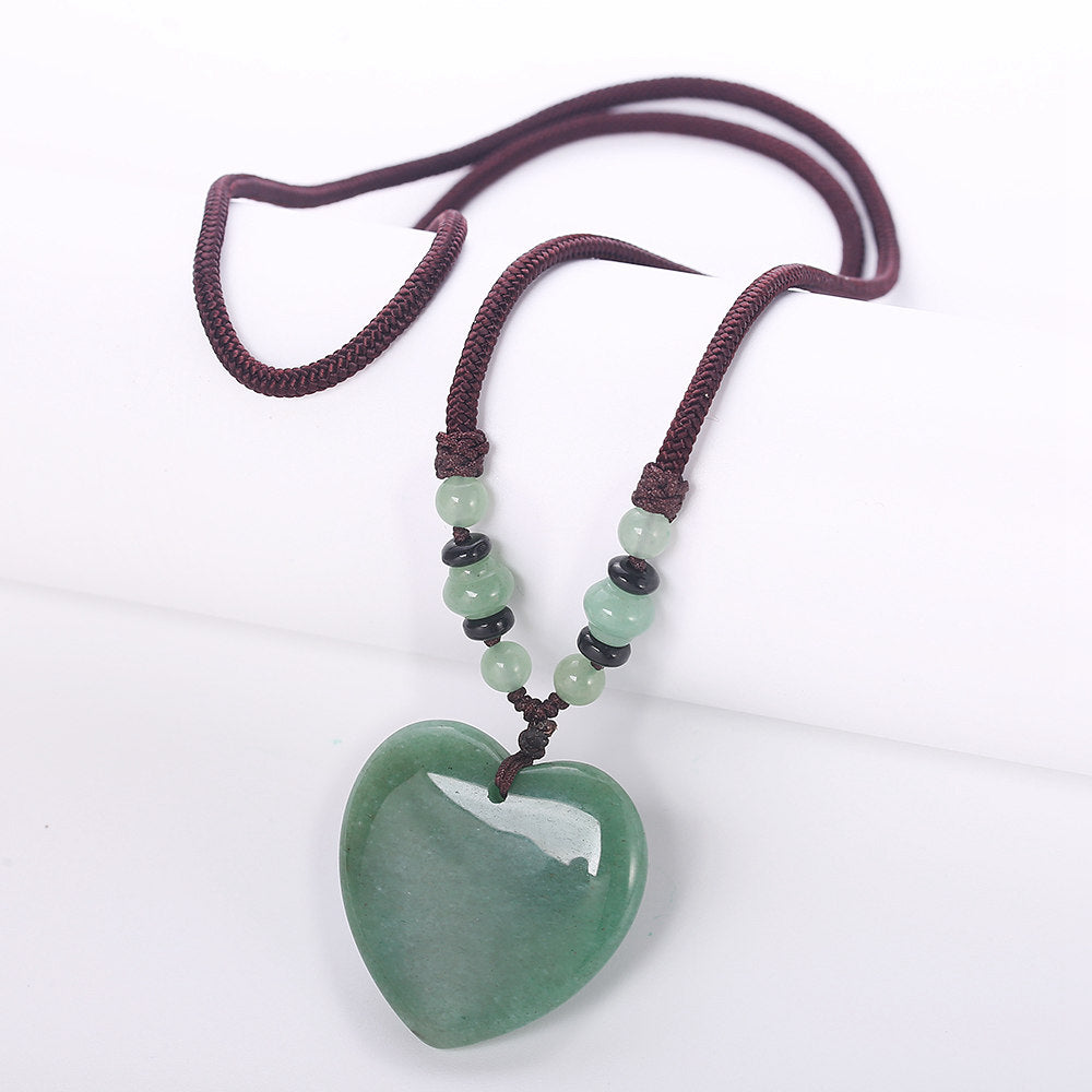 Hot Natural Stone Vintage Men Bijoux Bohemia Crystal Heart Opal agate amber obsidian Pendant Necklaces Women Jewelry Reiki Gift