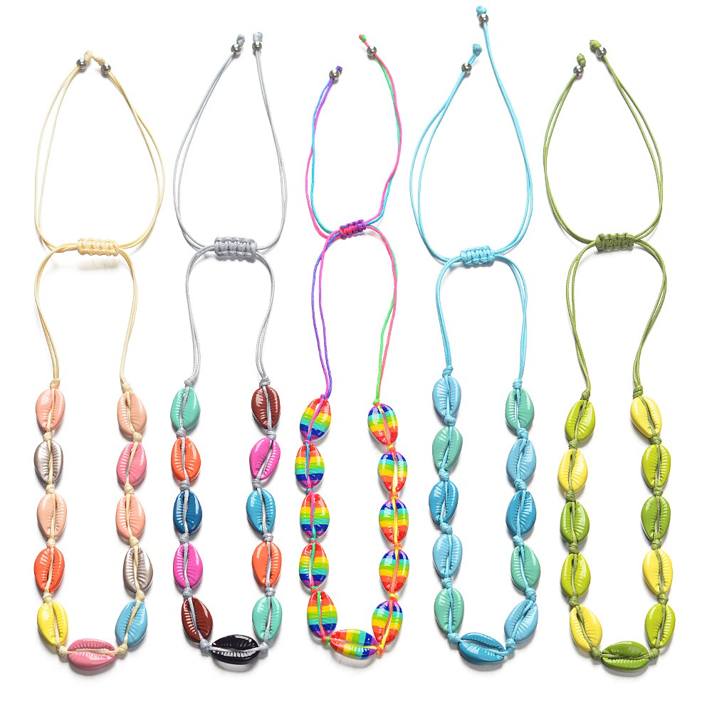 Necklace for Women Beach Shell Made of Alloy Conch Seashell Knit Chain Rope Collar Choker Adjustable Boho Macrame Jewelry