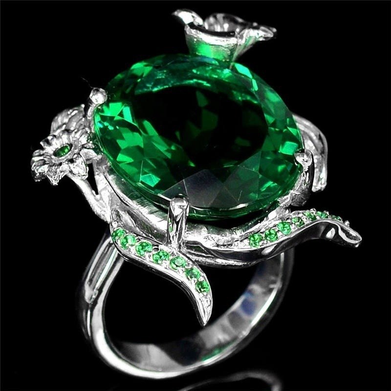 Hot New inlaid green Rainbow Zircon Rings for Women European Wedding Engagement Ring with Big Stone Princess Bride Jewelry