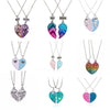 Pink Blue Sequin Stitching Heart Broken Friends Necklace Pendant Chain BFF Friendship Jewelry Gifts For Kids 2PCS/Set