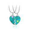 Pink Blue Sequin Stitching Heart Broken Friends Necklace Pendant Chain BFF Friendship Jewelry Gifts For Kids 2PCS/Set
