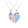Pink Blue Sequin Stitching Heart Broken Friends Necklace Pendant Chain BFF Friendship Jewelry Gifts For Kids 2PCS/Set