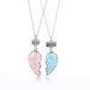 Pink Blue Sequin Stitching Heart Broken Friends Necklace Pendant Chain BFF Friendship Jewelry Gifts For Kids 2PCS/Set