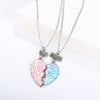 Pink Blue Sequin Stitching Heart Broken Friends Necklace Pendant Chain BFF Friendship Jewelry Gifts For Kids 2PCS/Set