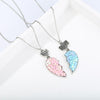 Pink Blue Sequin Stitching Heart Broken Friends Necklace Pendant Chain BFF Friendship Jewelry Gifts For Kids 2PCS/Set