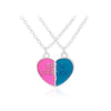Pink Blue Sequin Stitching Heart Broken Friends Necklace Pendant Chain BFF Friendship Jewelry Gifts For Kids 2PCS/Set