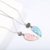 Pink Blue Sequin Stitching Heart Broken Friends Necklace Pendant Chain BFF Friendship Jewelry Gifts For Kids 2PCS/Set