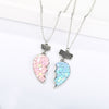 Pink Blue Sequin Stitching Heart Broken Friends Necklace Pendant Chain BFF Friendship Jewelry Gifts For Kids 2PCS/Set