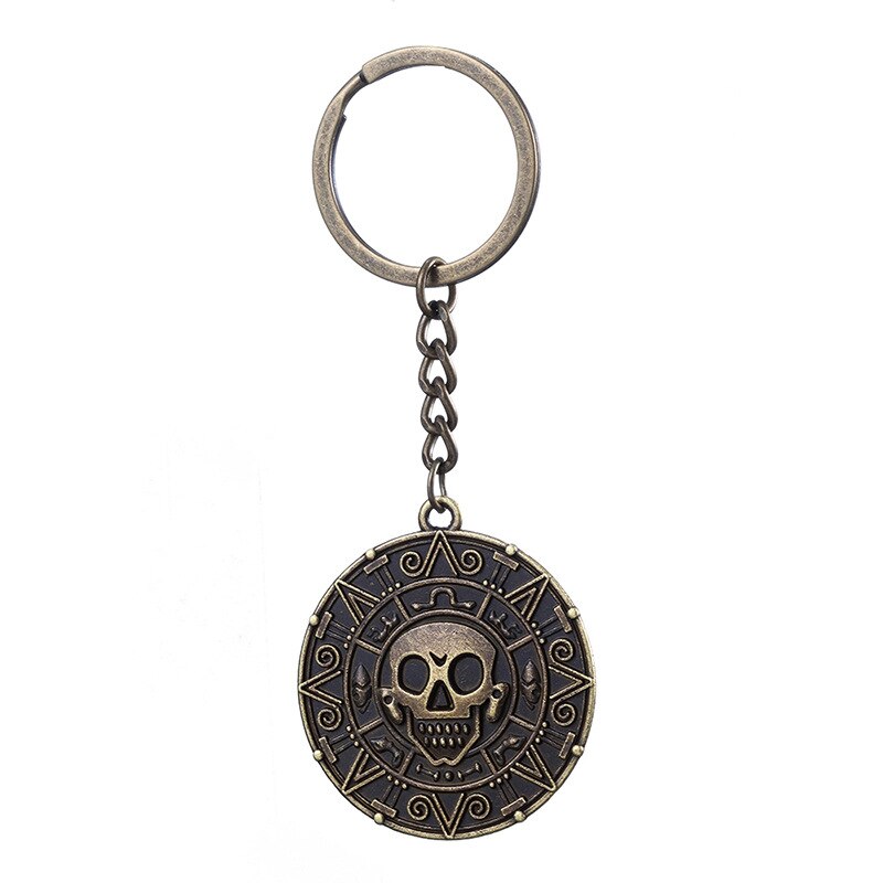 Pirates Of The Caribbean Necklace Jack Sparrow Aztec Coin Medallion Vintage Gold Bronze Keychain Silve Pendant