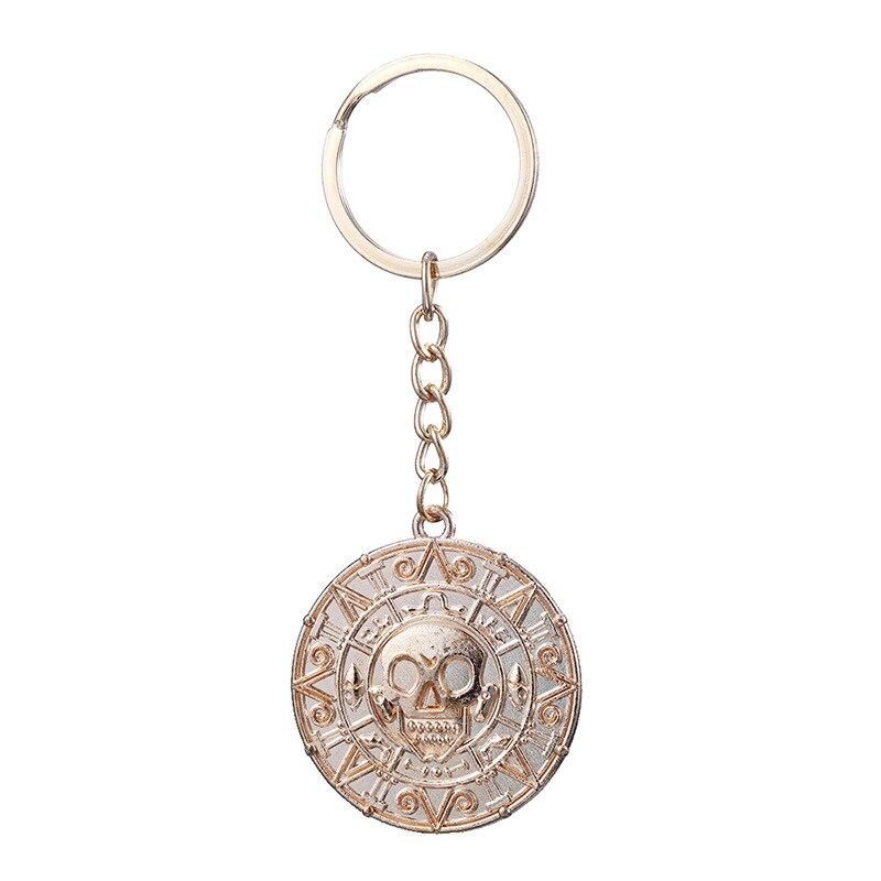Pirates Of The Caribbean Necklace Jack Sparrow Aztec Coin Medallion Vintage Gold Bronze Keychain Silve Pendant