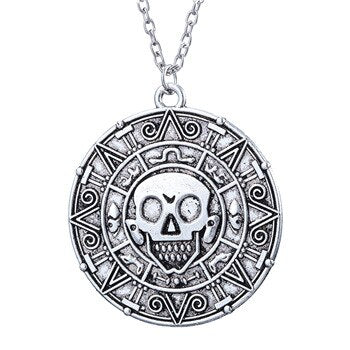 Pirates Of The Caribbean Necklace Jack Sparrow Aztec Coin Medallion Vintage Gold Bronze Keychain Silve Pendant