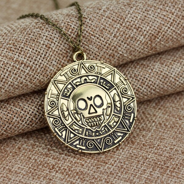 USA Pirates of the Caribbean Aztec Gold Medallion Necklace Jack Sparrow  coin US