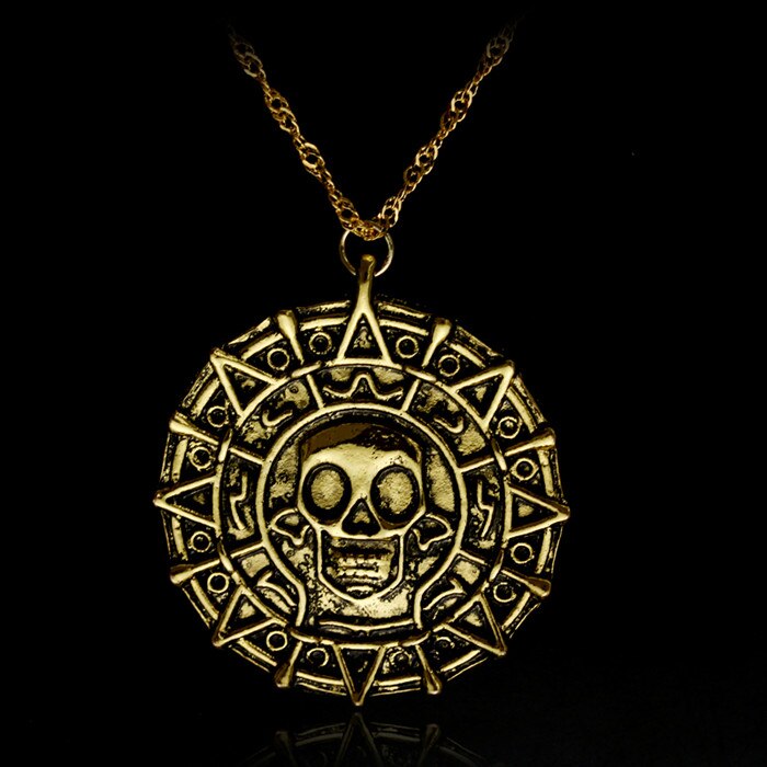 Pirates Of The Caribbean Necklace Jack Sparrow Aztec Coin Medallion Vintage Gold Bronze Silve Pendant