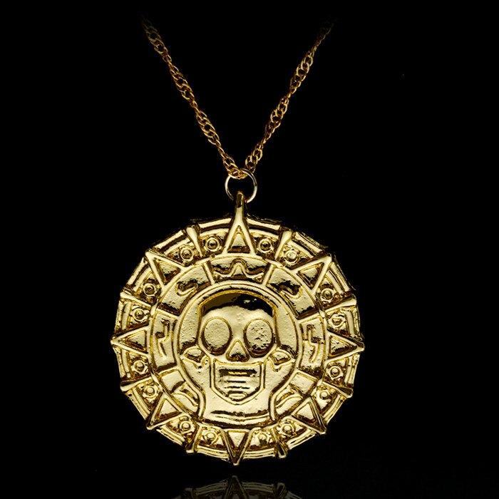 Pirates Of The Caribbean Necklace Jack Sparrow Aztec Coin Medallion Vintage Gold Bronze Silve Pendant