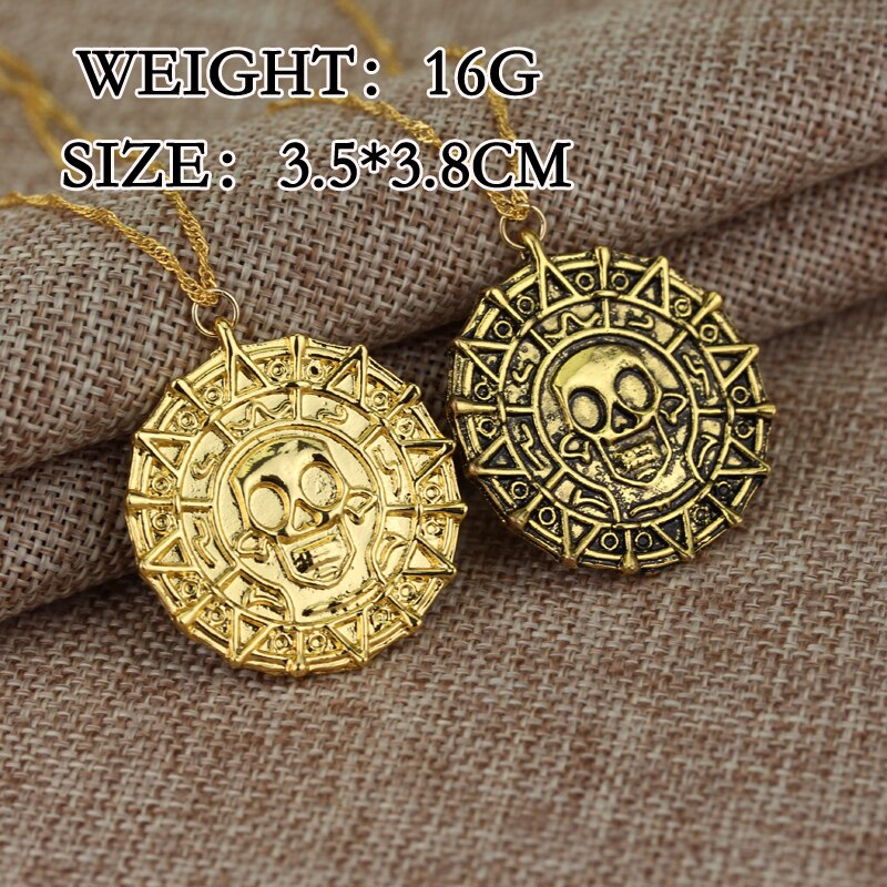 Pirates Of The Caribbean Necklace Jack Sparrow Aztec Coin Medallion Vintage Gold Bronze Silve Pendant