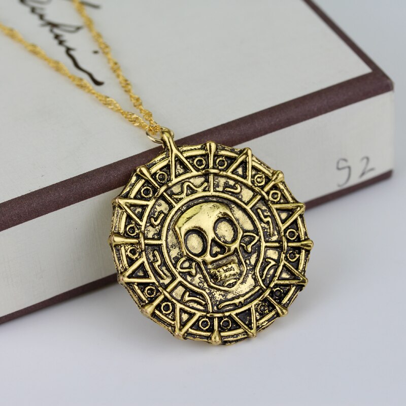 Pirates Of The Caribbean Necklace Jack Sparrow Aztec Coin Medallion Vintage Gold Bronze Silve Pendant