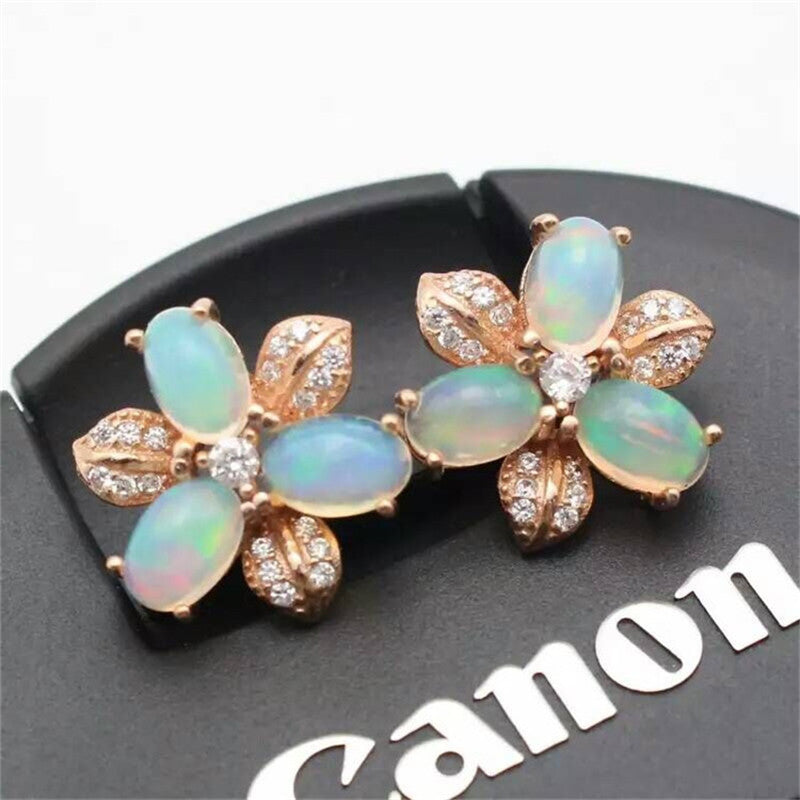 Hot Popular Earrings Jewelry Rose Gold Color Stud Earrings With White Oval Opal Engagement Gifts For Ladies