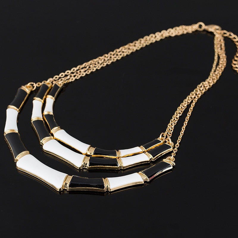 Popular Individual Design Black Enamel Elegant Gold Color Chain Alloy Collar Necklace For Women  Bijoux #N078