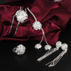 Popular designer 925 sterling Silver elegant rose flower bangle rings Bracelet necklace earring Jewelry set for women gifts