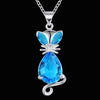Pretty 925 Stamped Silver  red Blue green Crystal Fox Pendant Necklace For Women party Wedding Jewelry Gifts