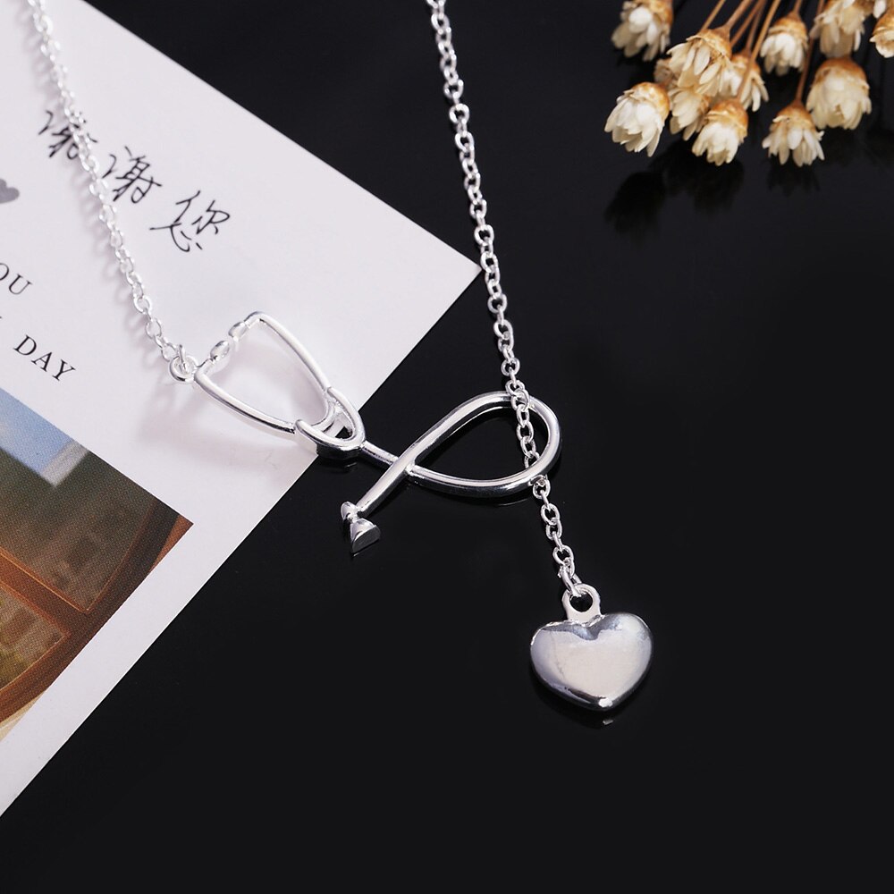 Pretty 925 Stamped Silver nurse heart Pendant Necklace For Women lady Holiday gifts Wedding party Jewelry