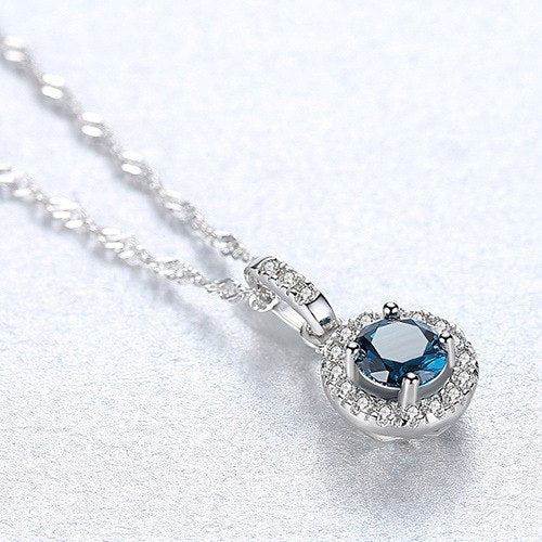 Hot Sale 100% 925 Sterling Silver Lucky Blue Red Green Clear CZ Pendant Necklace Women Luxury Sterling silver Jewelry Wholesale