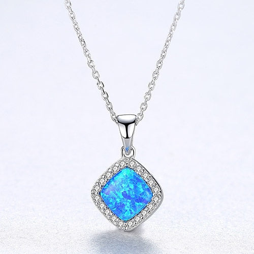 Hot Sale 100% 925 Sterling Silver Necklace Lucky Blue White Green Fire Opal Clear CZ Pendant Necklace Women Luxury Jewelry